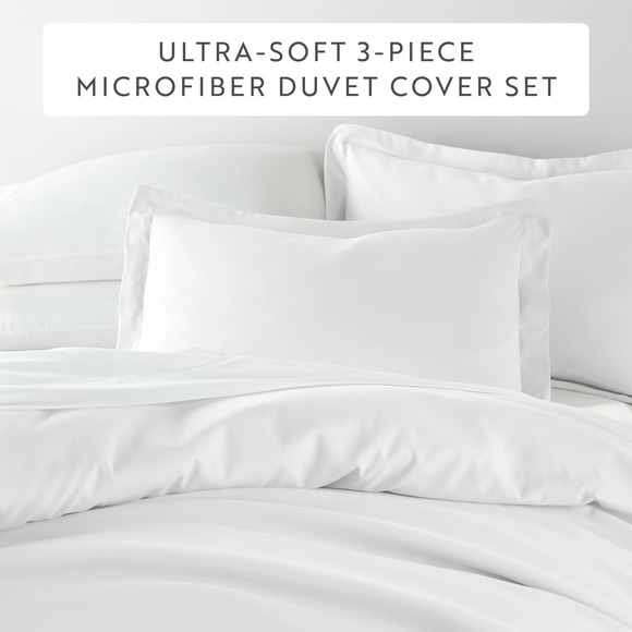 New Linens and Hutch 3-Piece King Essential Duvet Cover Set White Wrinkle Free - Picture 2 of 6